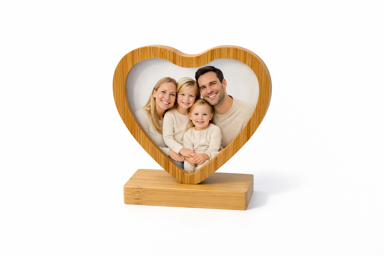 Personalised Rotating Heart Photo Frame – Magnetic Bamboo Picture Frame