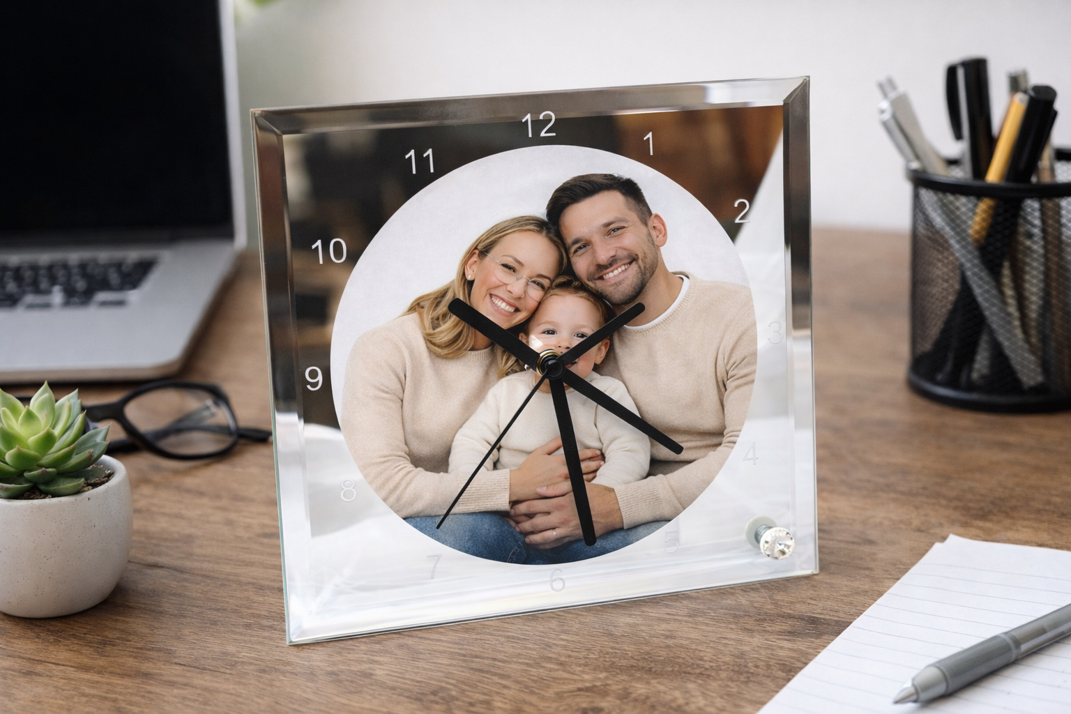Personalised Glass Photo Desk Clock – Square 20cm
